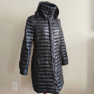 RAINFOREST Womens‎ Down Puffer Coat Long Black Hooded Quilted Zipper Size Small